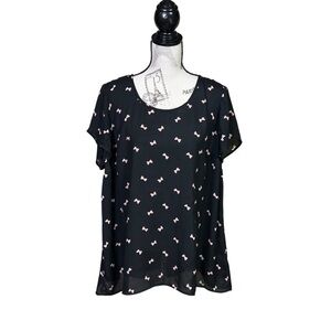Torrid Black Boxy Short Sleeve Blouse with bow print